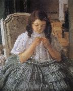 Mary Cassatt The girl is sewing in green dress oil painting picture wholesale